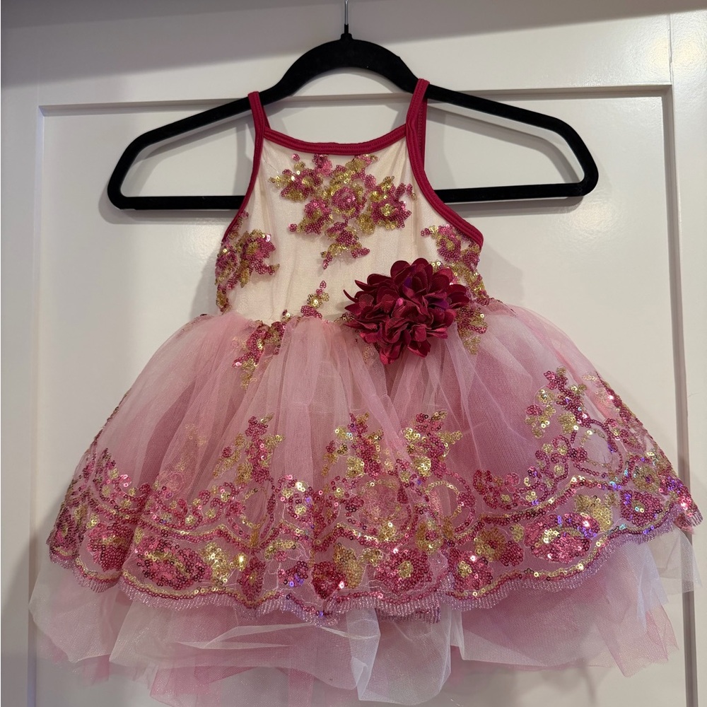 Pink and Gold Floral Tulle Dress